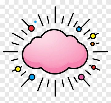 Cartoon Pink Cloud With Colorful Rays PNG