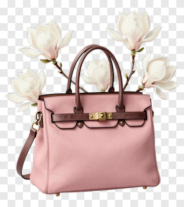 Pink Handbag With Magnolia Flowers PNG