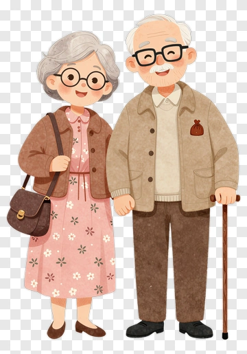 Happy Elderly Couple Holding Hands PNG