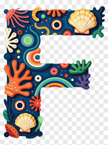 Colorful Letter F With Marine Elements PNG