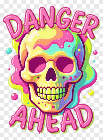 Colorful Skull With Danger Ahead Text PNG