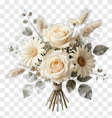 Bouquet Of White Roses And Daisies PNG