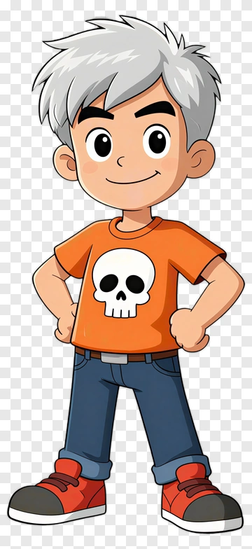 Cartoon Boy With Skull T-Shirt PNG