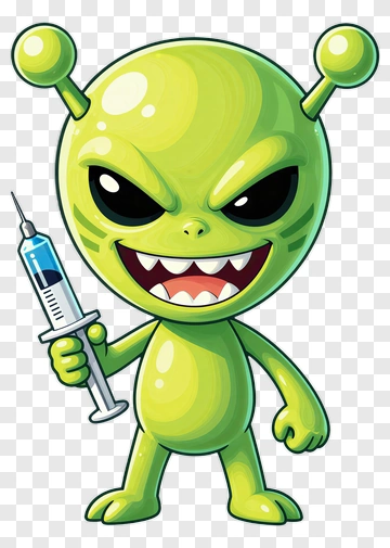Cartoon Alien Holding A Syringe PNG
