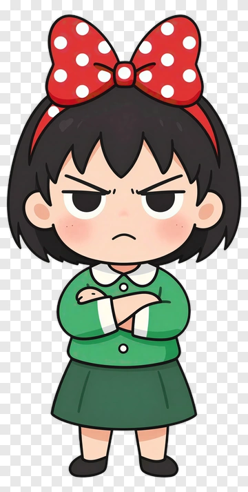 Angry Girl With Polka Dot Bow PNG