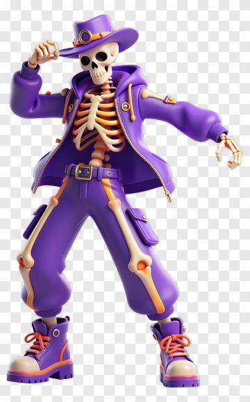 3D Skeleton Wearing Purple Outfit PNG