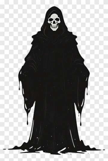 Cartoon Grim Reaper In Black Cloak PNG