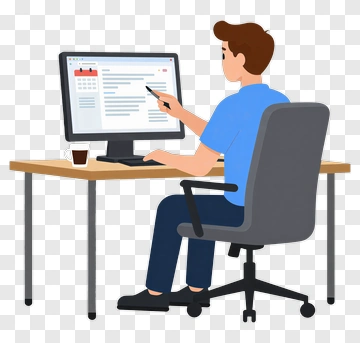Office Worker Using Computer PNG
