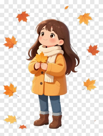 Cartoon Girl Holding A Maple Leaf PNG