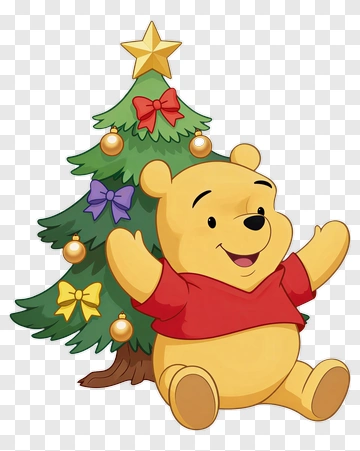 Cartoon Bear Sitting By A Christmas Tree PNG