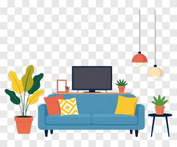 Stylish Living Room With Plants And Tv PNG