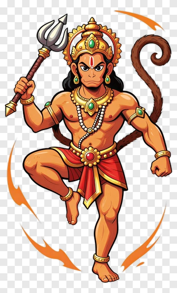 Cartoon Hanuman Holding A Trident PNG