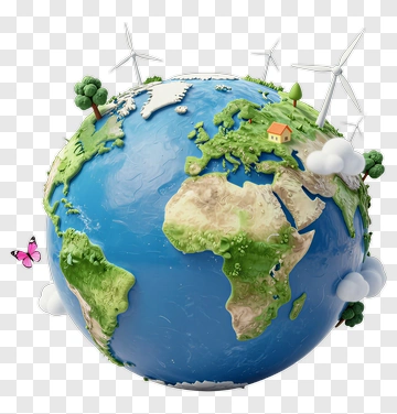 3D Earth With Wind Turbines And Greenery PNG