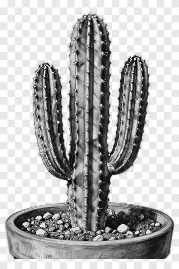 Black And White Cactus In A Pot PNG