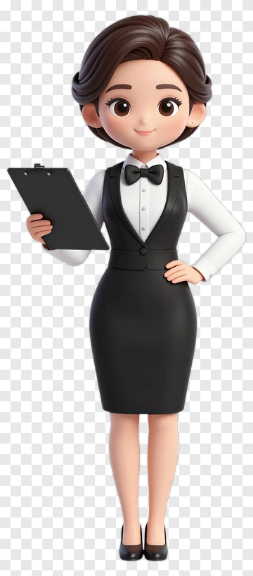 3D Female Waiter Holding A Clipboard PNG