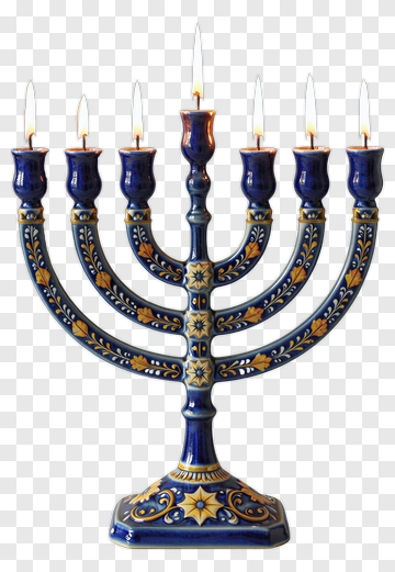 Decorative Menorah With Blue And Gold Design PNG