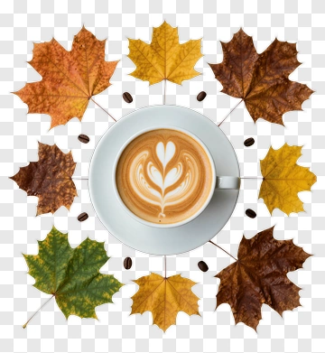 Coffee Cup Surrounded By Autumn Leaves PNG