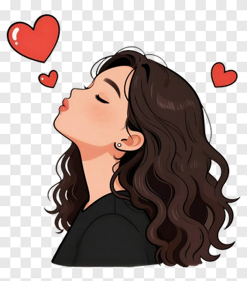 Woman Blowing Kisses With Hearts PNG