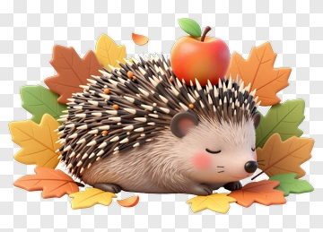 Cartoon Hedgehog With Apple On Autumn Leaves PNG