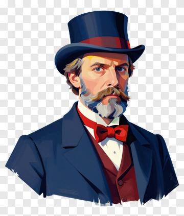 Vintage Man In Top Hat And Bow Tie PNG