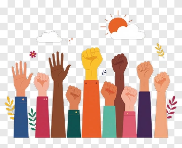 Diverse Hands Raised In Unity PNG