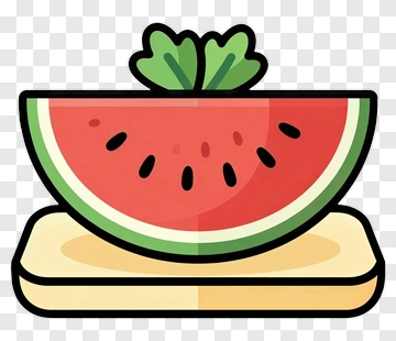 Cartoon Watermelon Slice On A Wooden Board PNG