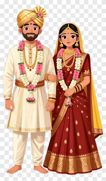 Couple In Traditional Indian Wedding Attire PNG