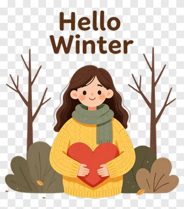 Girl Holding A Heart In Winter Scene PNG