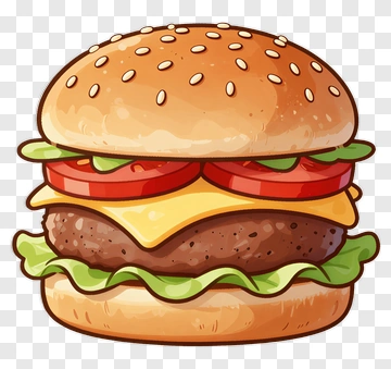 Cartoon Hamburger With Cheese And Vegetables PNG