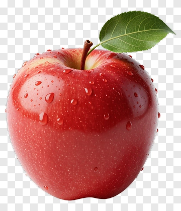 Red Apple With Leaf And Water Droplets PNG