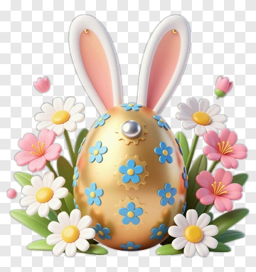 Easter Egg Surrounded By Flowers PNG