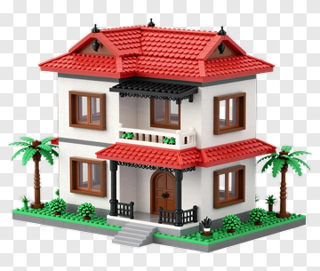 Colorful Lego House With Palm Trees PNG