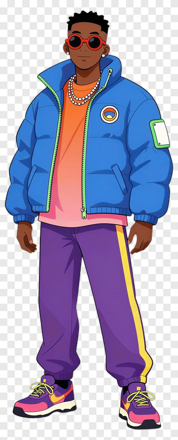 Cartoon Young Man In Colorful Outfit PNG