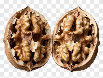 Open Walnut Shell With Edible Nut Inside PNG
