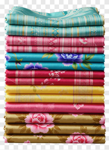 Colorful Fabric Stack With Floral Patterns PNG