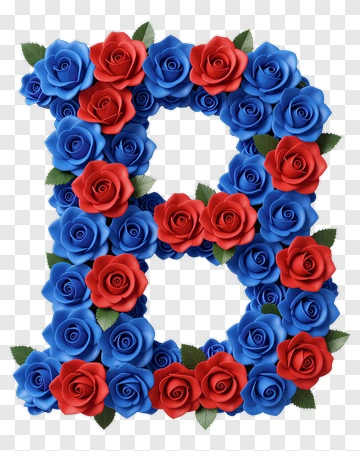 Floral Letter B Made Of Red And Blue Roses PNG