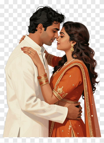 Couple Embracing In Traditional Indian Attire PNG