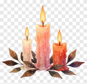 Colorful Candles With Leaves PNG