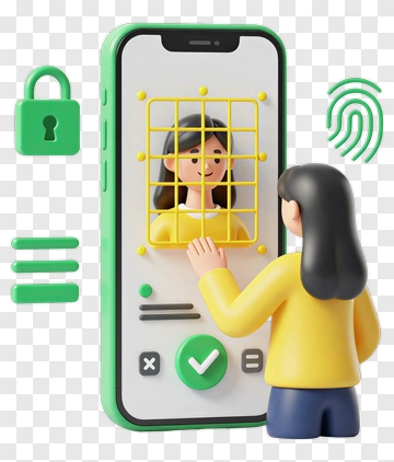 3D Character Interacting With A Smartphone Security Screen PNG