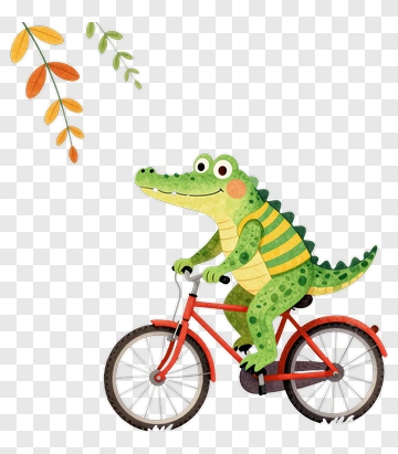 Cartoon Alligator Riding A Bicycle PNG