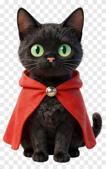Cartoon Black Cat Wearing A Red Cape PNG