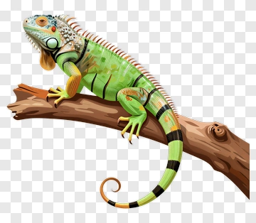 Colorful Iguana Sitting On A Branch PNG