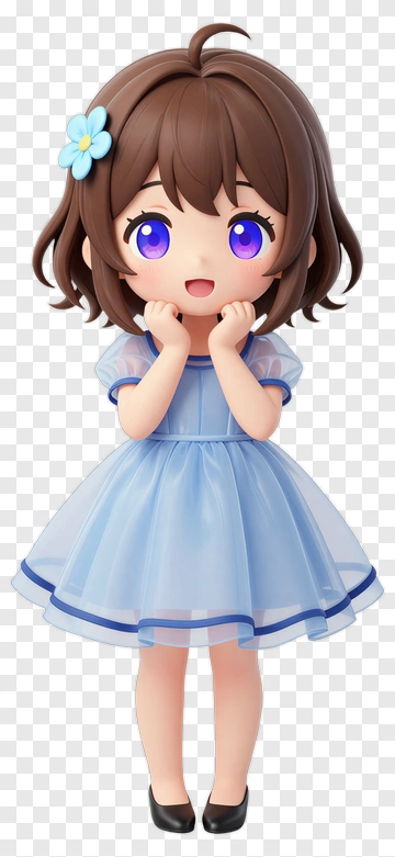 Cartoon Girl In A Blue Dress With A Flower PNG