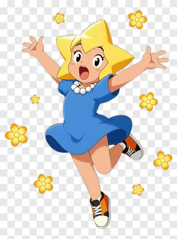 Cartoon Girl Jumping With Flowers PNG