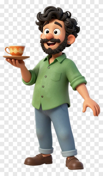 Cartoon Man Holding A Coffee Cup PNG