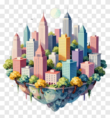 Colorful Floating Cityscape PNG