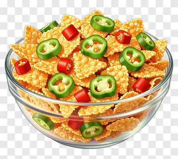 Colorful Bowl Of Nachos With Peppers PNG
