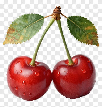 Fresh Red Cherries With Leaves PNG