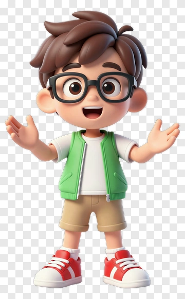 Cartoon Boy With Glasses And Green Vest PNG