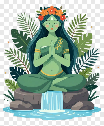 Meditating Woman Surrounded By Tropical Plants PNG
